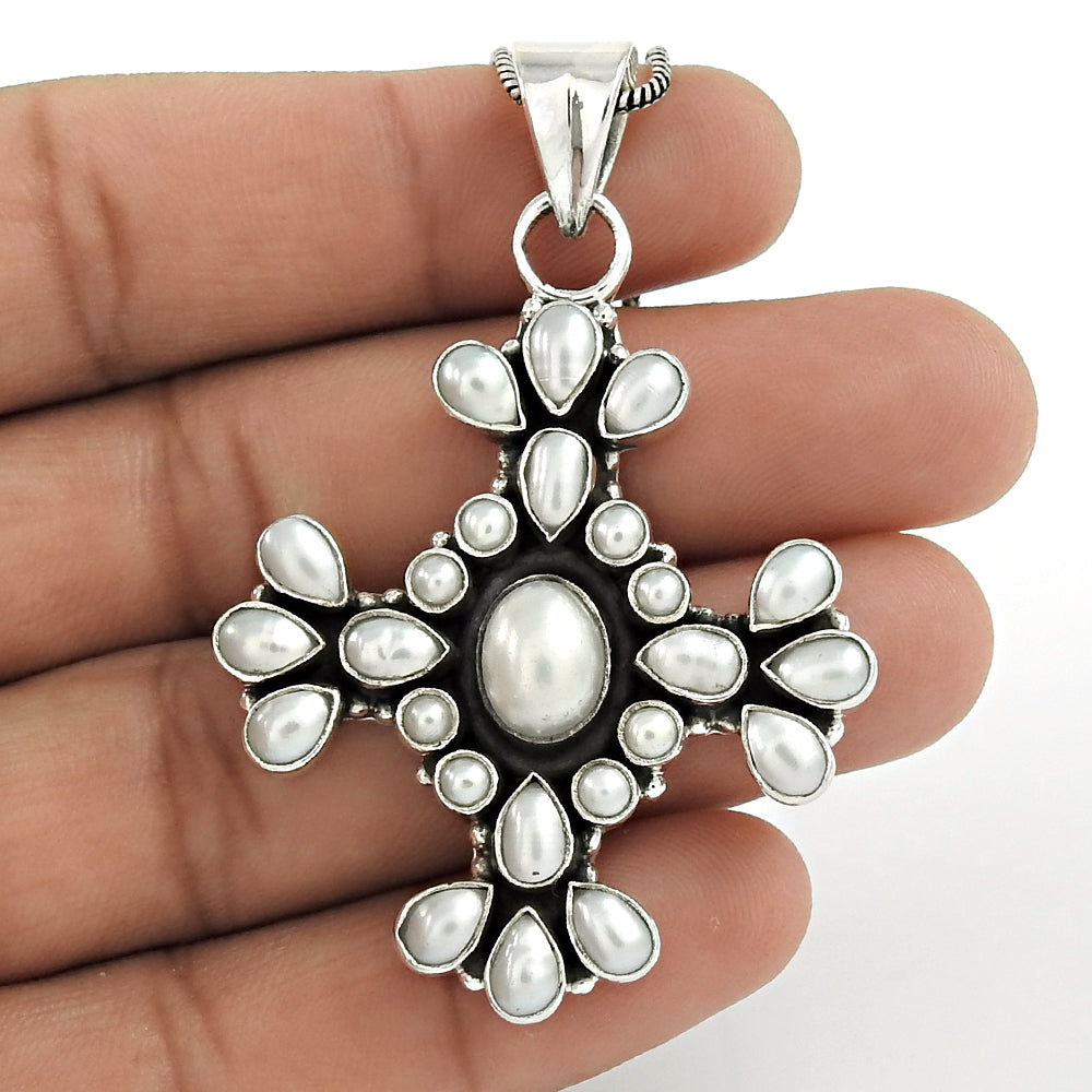 Christmas Gift Pearl Pendant 925 Sterling Silver Indian Jewelry L4