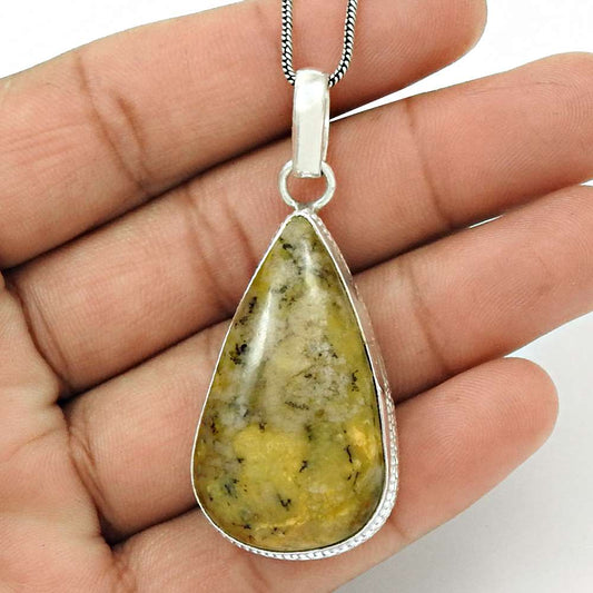 Natural Jasper Gemstone Pendant Vintage 925 Sterling Silver Jewelry For Women P6