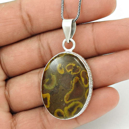 Gift For Her 925 Silver Natural Chinese Writing Gemstone Pendant Boho R6