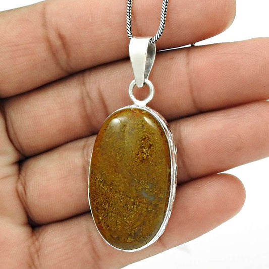 Natural Jasper Gemstone Pendant Bohemian Brown 925 Sterling Silver Jewelry S6