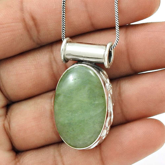 Gift For Women Pendant Stylish 925 Silver Natural Aventurine Gemstone T6