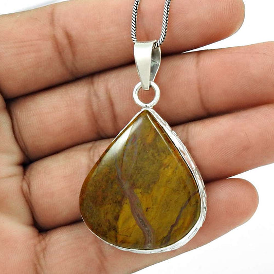 Natural Jasper Gemstone Jewelry 925 Sterling Silver Pendant Ethnic For Women U6