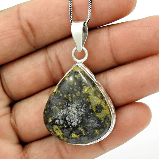 Wedding Gift For Her 925 Silver Natural Crinoid Fossil Pendant Vintage V6