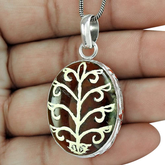 Birthday Gift For Her Natural Jasper Gemstone Pendant Painting 925 Silver G8