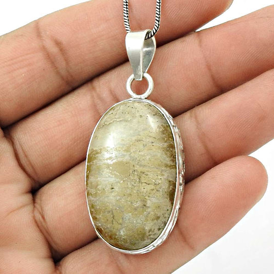 Natural Ivory Jasper Gemstone 925 Sterling Silver Pendant Tribal For Women W6