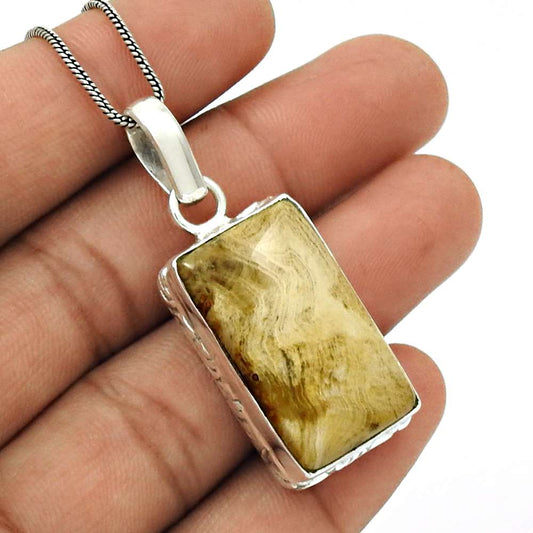 Natural Jasper Gemstone Pendant Ethnic 925 Sterling Silver Indian Jewelry A7