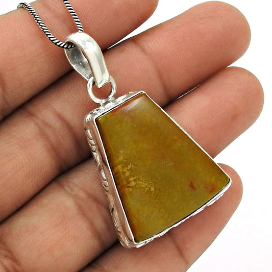 Natural Jasper Gemstone Pendant Tribal Brown 925 Sterling Silver Jewelry C7
