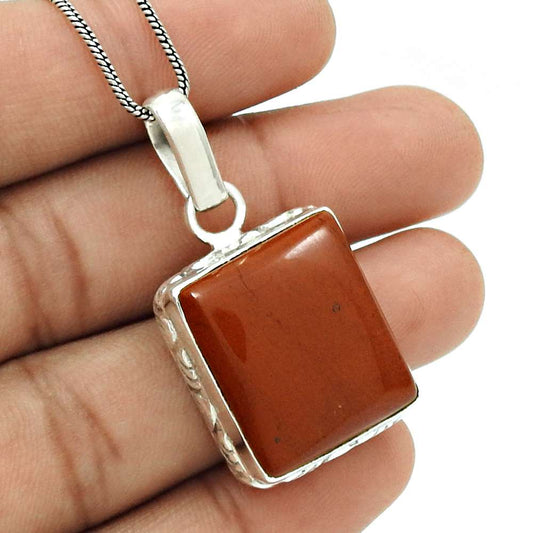 Natural Red Jasper Gemstone Pendant Stylish 925 Sterling Silver Jewelry E7