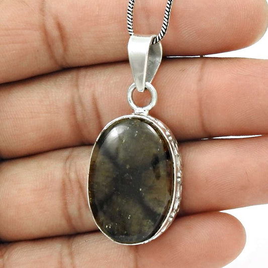 Birthday Gift For Her Natural Jasper Gemstone Pendant Vintage 925 Silver G7