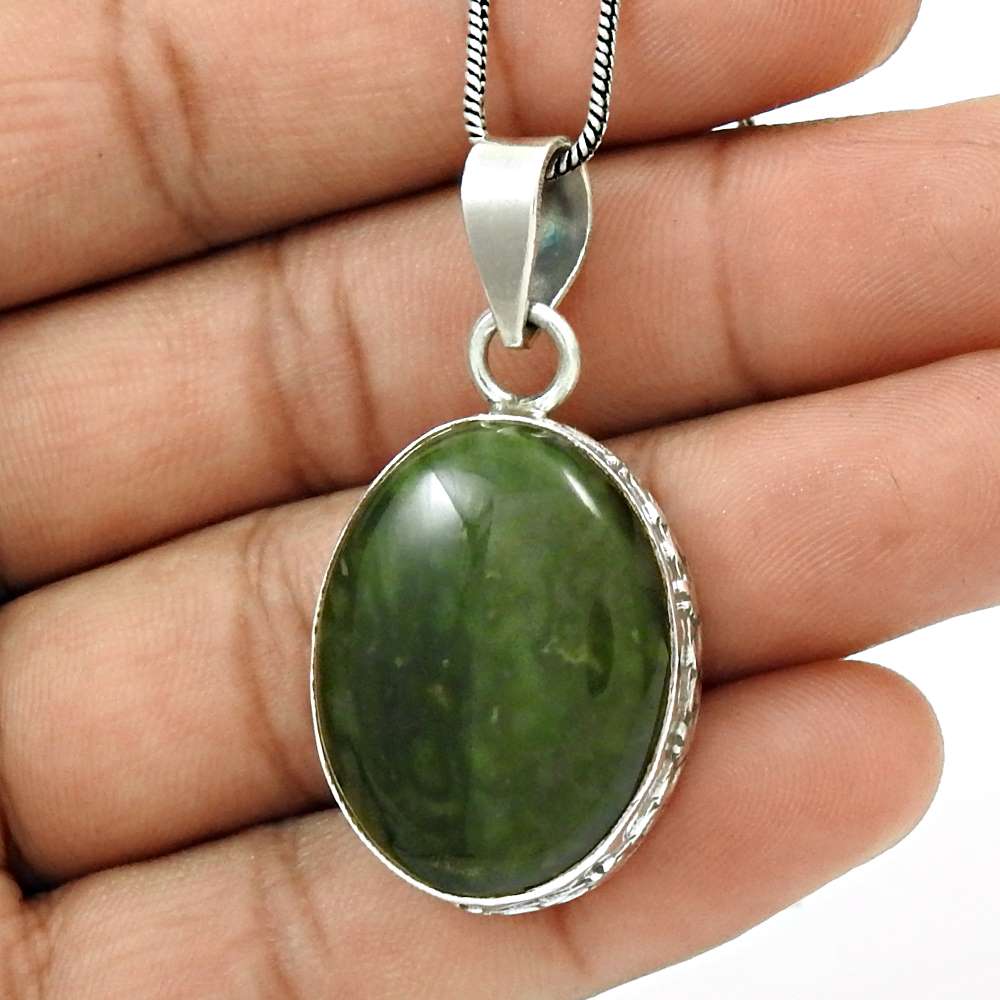 Gift For Her 925 Sterling Silver Natural Scenic Agate Gemstone Pendant Tribal H7