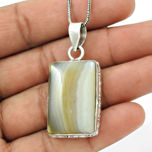 Natural Botswana Agate Gemstone Pendant Bohemian 925 Sterling Silver Jewelry J7