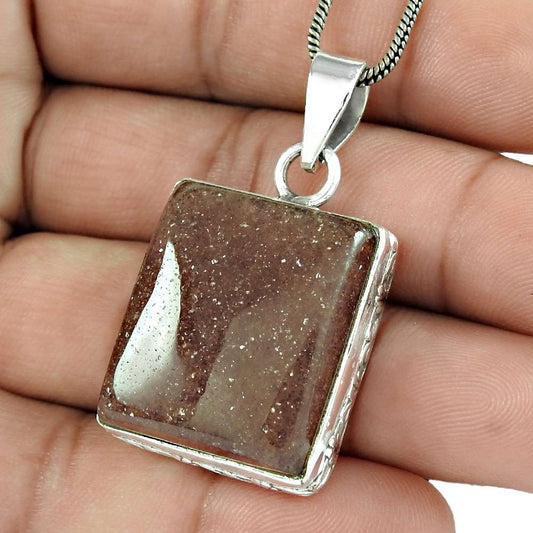 Birthday Gift For Her Natural Sunstone Gemstone Pendant Boho 925 Silver S8