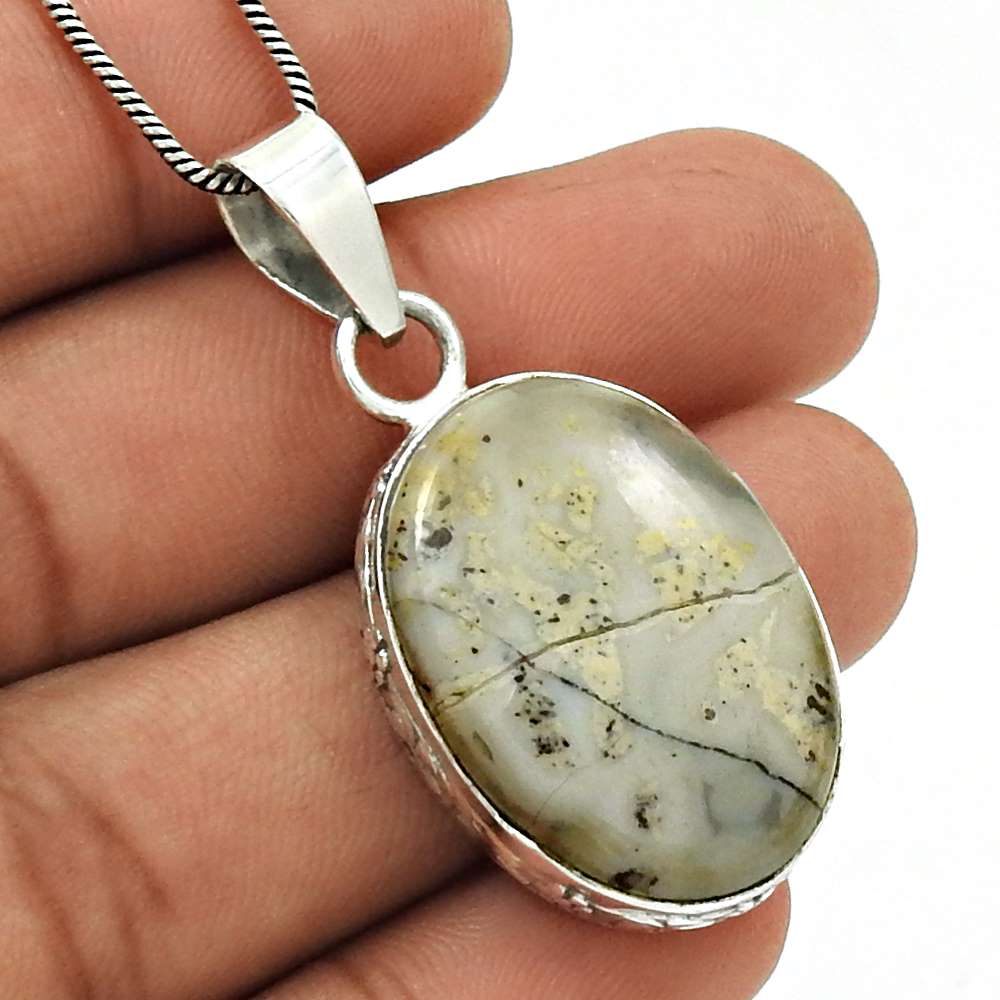 Natural Leaf Jasper Gemstone 925 Sterling Silver Pendant Stylish For Girls K7
