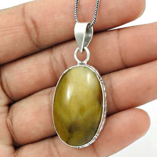 Anniversary Gift For Her Natural Jasper Gemstone Pendant Ethnic 925 Silver L7