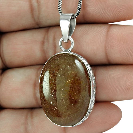 Halloween Gift 925 Sterling Silver Natural Sunstone Gemstone Pendant Bohemian K6
