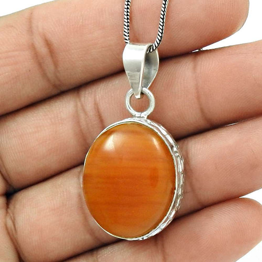 Natural Aventurine Gemstone Pendant Vintage 925 Sterling Silver For Women M7