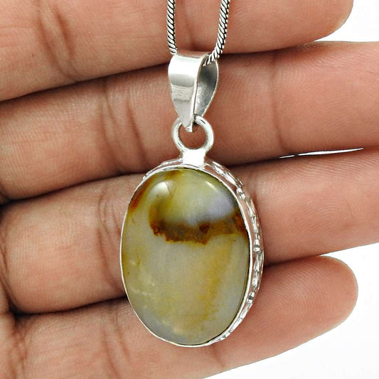 Birthday Gift For Her Natural Jasper Gemstone Pendant Tribal 925 Silver N7
