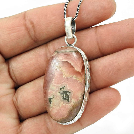 Wedding Gift For Her 925 Silver Natural Rhodochrosite Pendant Stylish O7