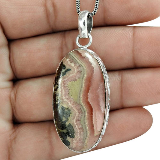 Natural Rhodochrosite Gemstone 925 Silver Pendant Bohemian For Women G33