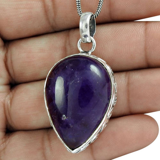 Natural Amethyst Gemstone Pendant Boho Purple 925 Sterling Silver Jewelry V7