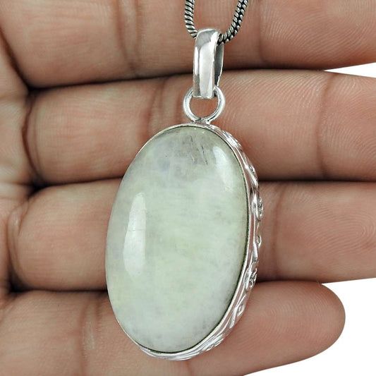 Natural Rainbow Moonstone Gemstone 925 Silver Pendant Bohemian For Girls W7