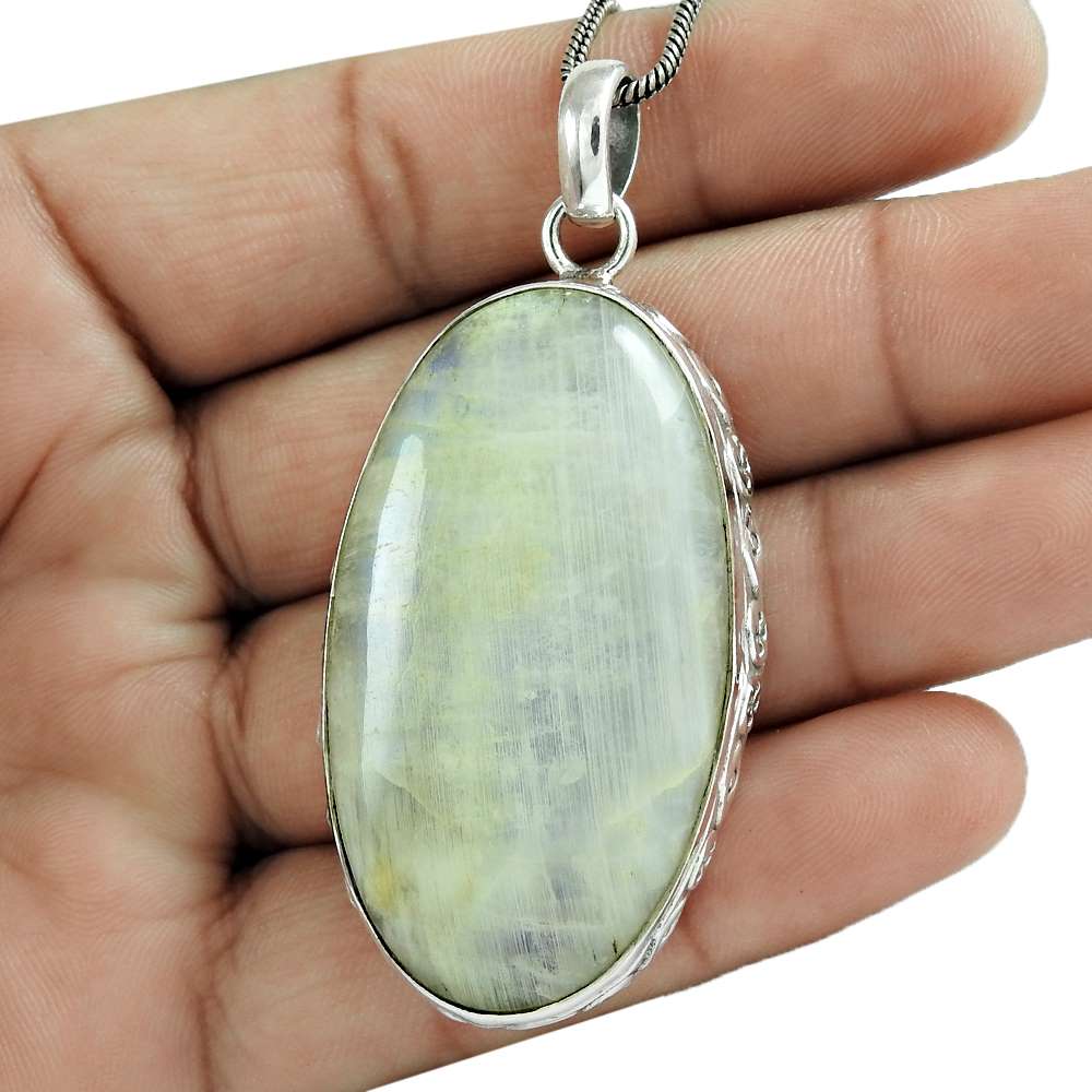 Natural Rainbow Moonstone 925 Sterling Silver Pendant N9