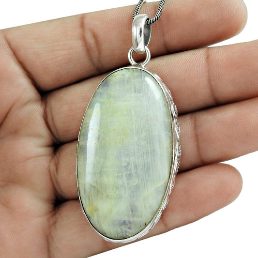 Natural Rainbow Moonstone 925 Sterling Silver Pendant N9