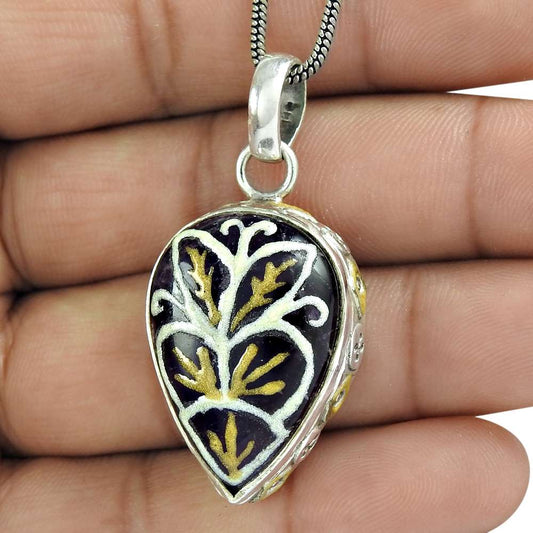 Halloween Gift Natural Amethyst Gemstone Pendant 925 Sterling Silver O9