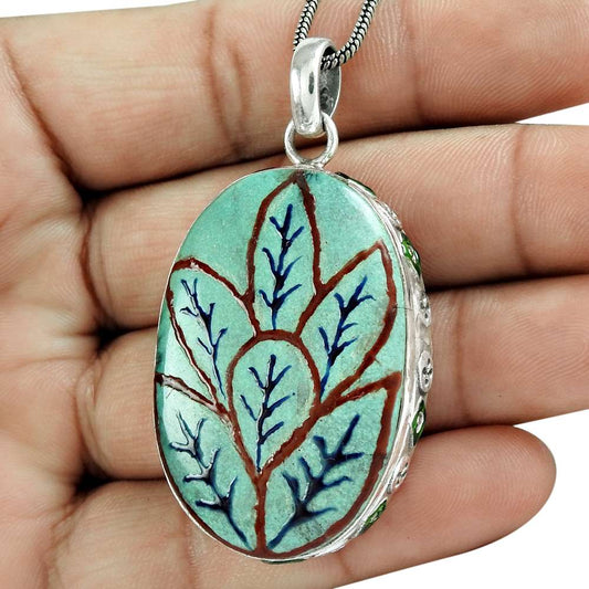 Wedding Gift For Her 925 Silver Natural Turquoise Gemstone Pendant Vintage L39
