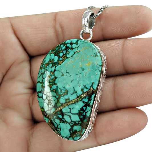 Natural Turquoise Gemstone Pendant 925 Sterling Silver Jewelry For Girls H18