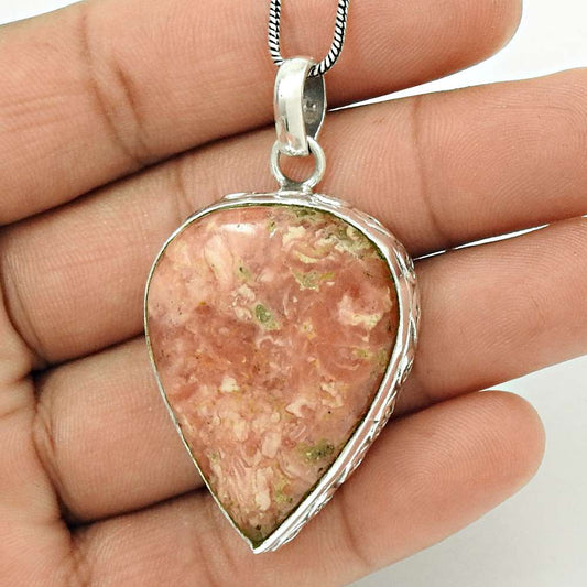 Natural Rhodochrosite Gemstone 925 Sterling Silver Pendant Tribal For Girls Q3