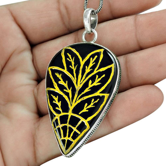 Natural Onyx Gemstone Jewelry 925 Sterling Silver Pendant Bohemian For Women L6