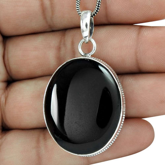 Halloween Gift 925 Sterling Silver Natural Onyx Gemstone Pendant Q1