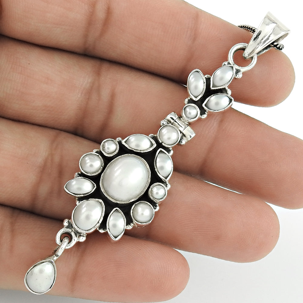 Natural Pearl Christmas Gift Jewelry 925 Sterling Silver Pendant Vintage K4