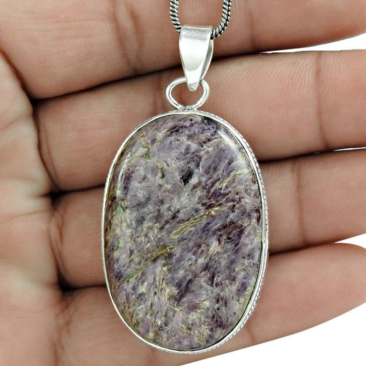 Natural Charoite Gemstone Pendant Handmade 925 Sterling Silver Indian Jewelry R9