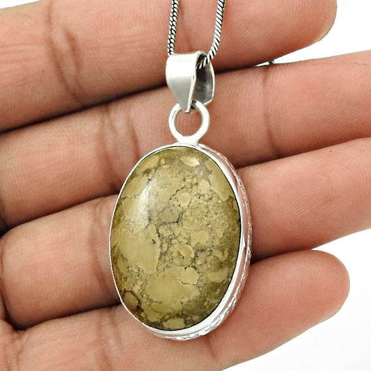 Gift For Women Pendant Bohemian 925 Silver Natural Ivory Jasper Gemstone S7