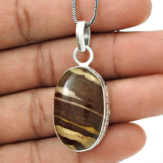 Natural Jasper Gemstone Jewelry 925 Sterling Silver Pendant Ethnic For Women U7