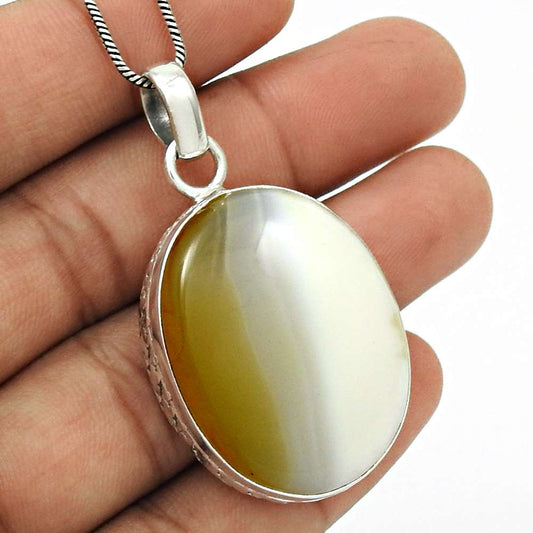 Wedding Gift For Her 925 Silver Natural Striped Onyx Gemstone Pendant Vintage V7