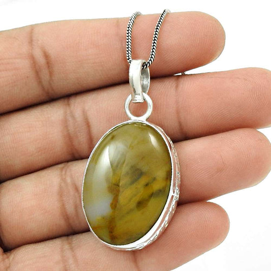 Gift For Her 925 Silver Natural Mexican Fire Agate Gemstone Pendant Bohemian Y7