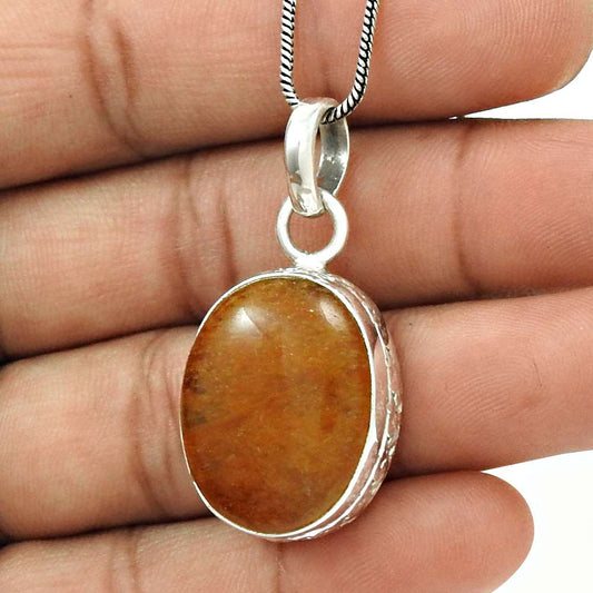 Natural Aventurine Gemstone 925 Sterling Silver Pendant Tribal For Girls B8