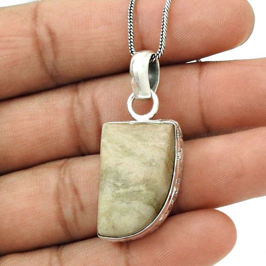 Natural Jasper Gemstone Pendant Boho 925 Sterling Silver Indian Jewelry C8