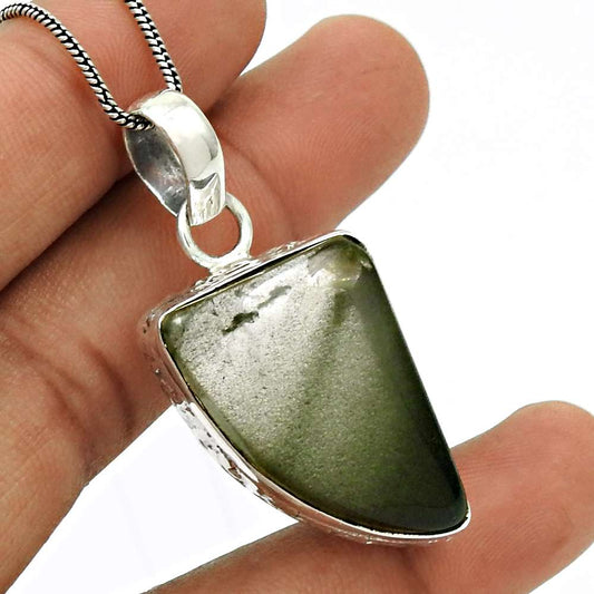Natural Lodolite Gemstone Pendant Bohemian 925 Sterling Silver For Girls D8