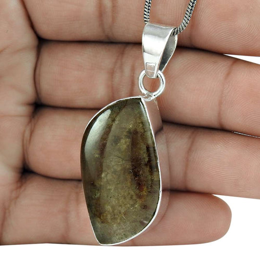 Natural Lodolite Gemstone Pendant Ethnic 925 Sterling Silver Indian Jewelry Y31