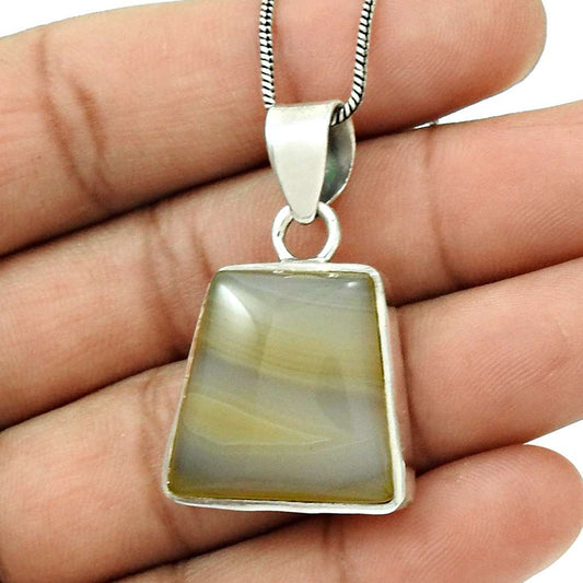 Gift For Women Pendant Vintage 925 Silver Natural Botswana Agate Gemstone G8