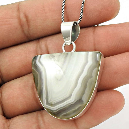 Gift For Women Pendant Tribal 925 Silver Natural Botswana Agate Gemstone H8