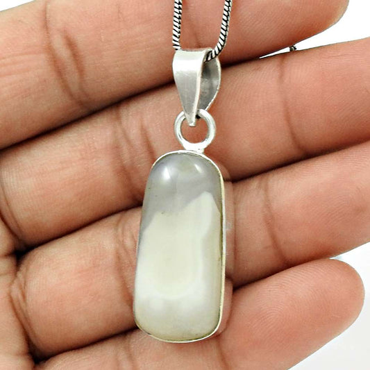 Anniversary Gift For Her Natural Botswana Agate Pendant Bohemian 925 Silver J8