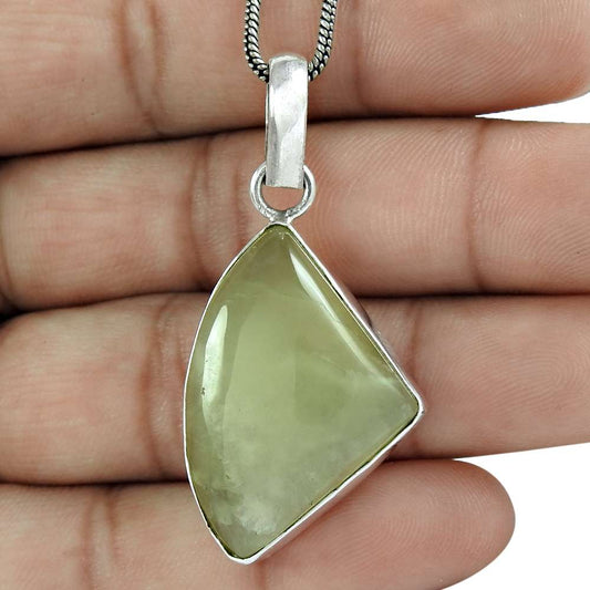 Halloween Gift Natural Prehnite Gemstone Pendant 925 Silver X9