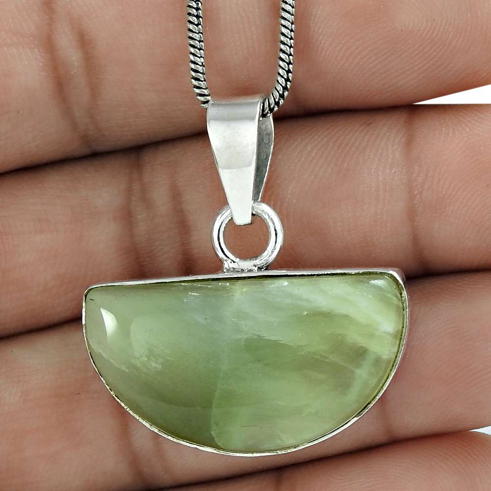 Natural Prehnite Gemstone Jewelry 925 Sterling Silver Pendant For Women Y9
