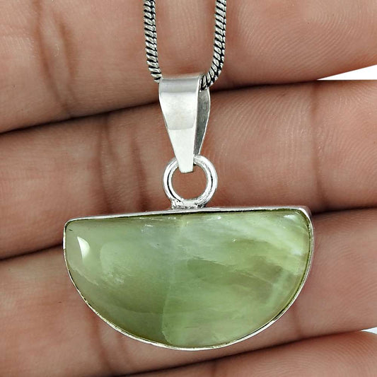 Natural Prehnite Gemstone Jewelry 925 Sterling Silver Pendant For Women Y9
