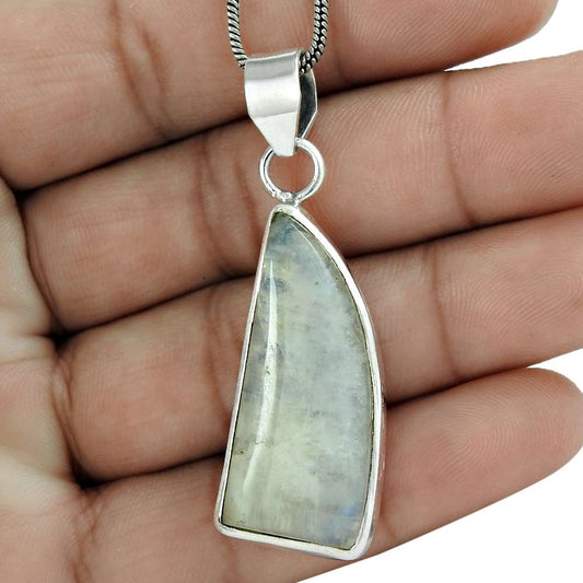 Anniversary Gift For Her Natural Rainbow Moonstone Pendant Tribal 925 Silver C70